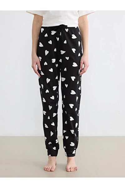 LC Waikiki Black Heart Patterned Women's Jogger Pajama Bottoms