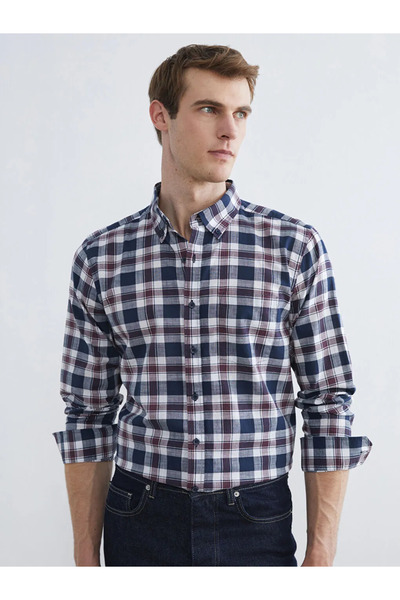 LC Waikiki Burgundy Regular Fit Plaid Men's Shirt