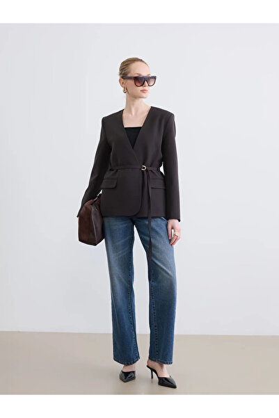 LC Waikiki Brown Belted Women's Blazer Jacket