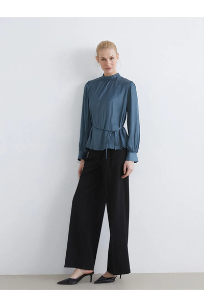 LC Waikiki بنطال نسائي أسود عالي الخصر وواسع الساق