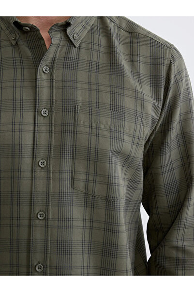 LC Waikiki Khaki Regular Fit Plaid Gabardine Men's Shirt