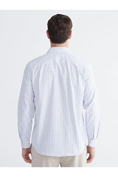 LC Waikiki Navy Blue Regular Fit Long Sleeve Plaid Gabardine Men's Shirt