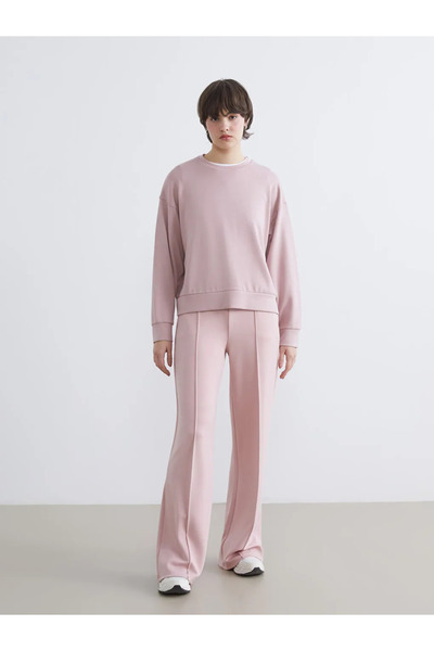 LC Waikiki Hanorac roz pentru femei, cu gât tip crewneck, moale la atingere