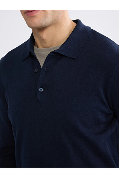 LC Waikiki Navy Blue Polo Collar Men's Knitwear Sweater