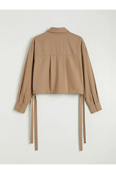 LC Waikiki Beige Lace-Up Oversize Women's Shirt