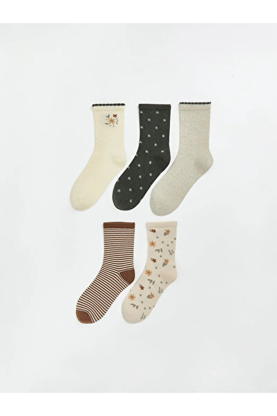 LC Waikiki Екру дамски чорапи с мотиви, 5 чифта