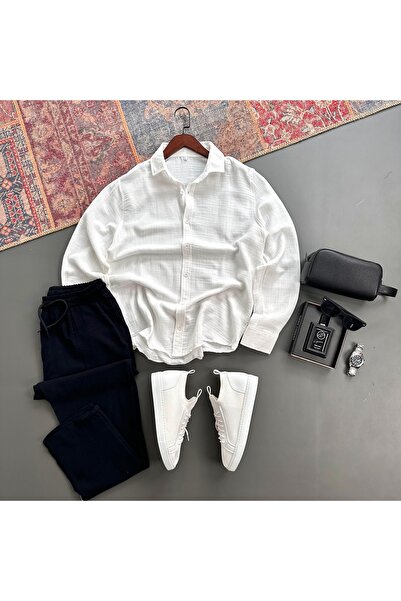 tiggir moda Men's Muslin Fabric Shirt and Pants 2-Piece Set