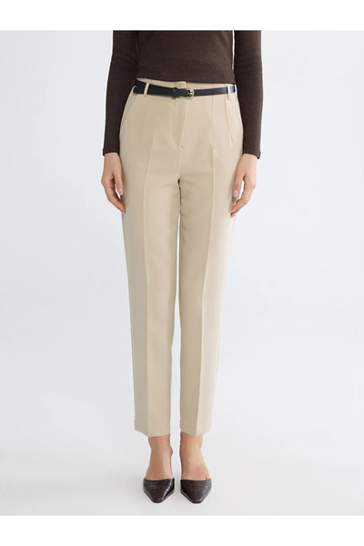 LC Waikiki Beige Women's Cigarette Fabric Trousers with Waist Belt