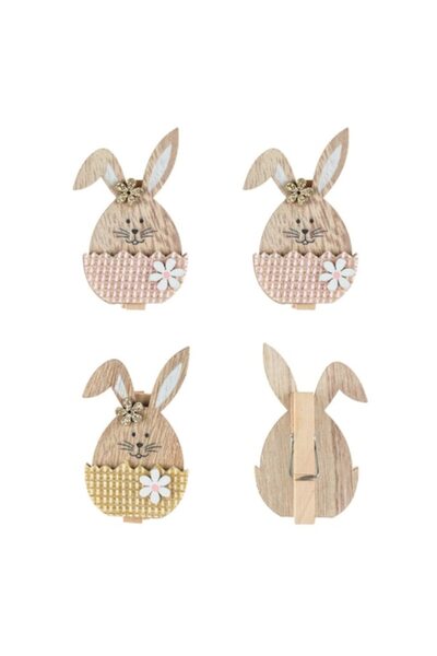 OEM Wooden Easter Clips Set with Bunny and Daisy Pattern 6cm - 4pcs