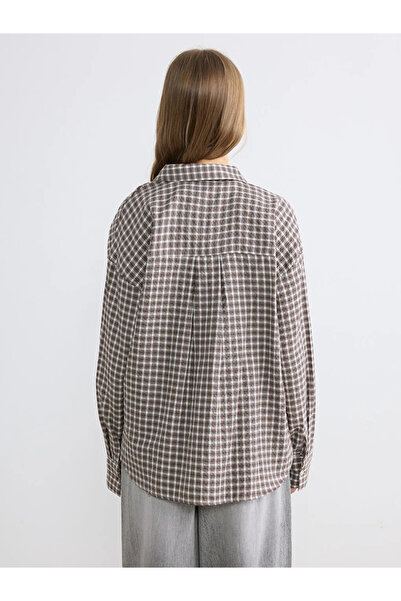 LC Waikiki Brown Plaid Oversized Oxford Women's Shirt