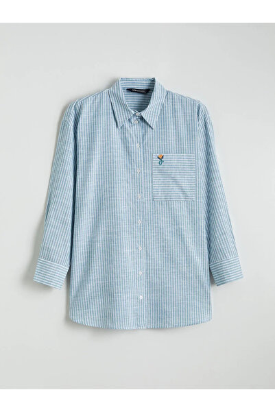 LC Waikiki Green Striped Oversized Poplin Women's Shirt Tunic