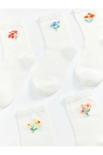 LC Waikiki Екру флорални дамски чорапи, 5 чифта