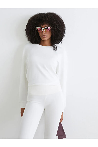 LC Waikiki Λευκό Γυναικείο Φούτερ με λαιμόκοψη Crew Neck, Soft Touch Crop