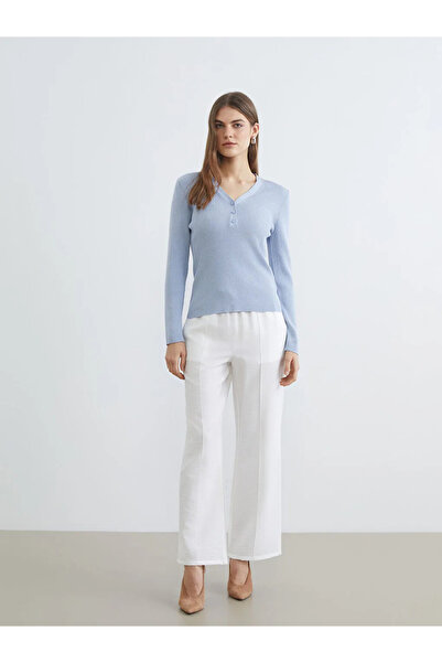 LC Waikiki Blue V-Neck Women's Knitwear Sweater