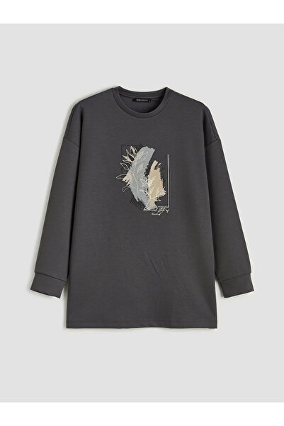 LC Waikiki Γκρι Soft Touch Oversize Γυναικείο T-Shirt