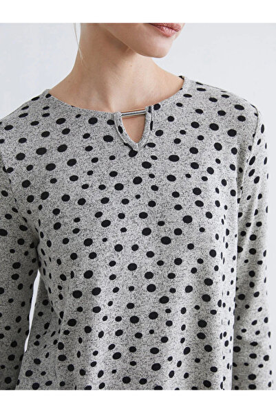 LC Waikiki Gray Crew Neck Polka Dot Blouse