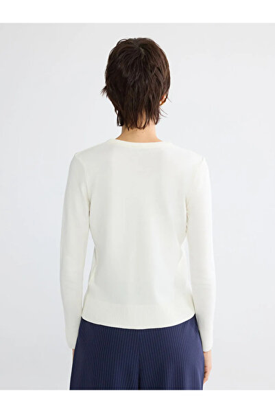 LC Waikiki Ecru Crew Neck Women's Knitwear Cardigan