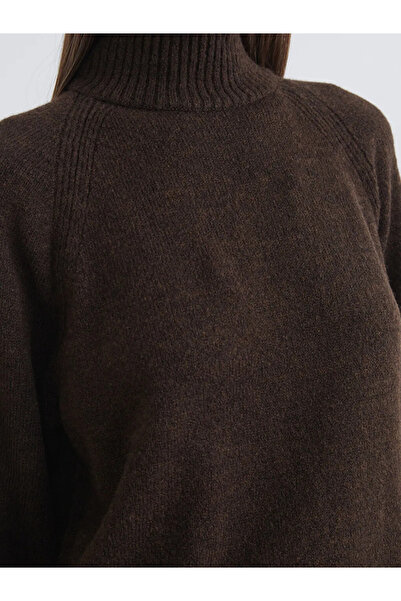 LC Waikiki Brown Turtleneck Oversized Women's Knitwear Tunic