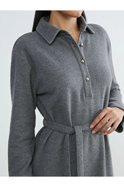 LC Waikiki Gray polo collar belted dress