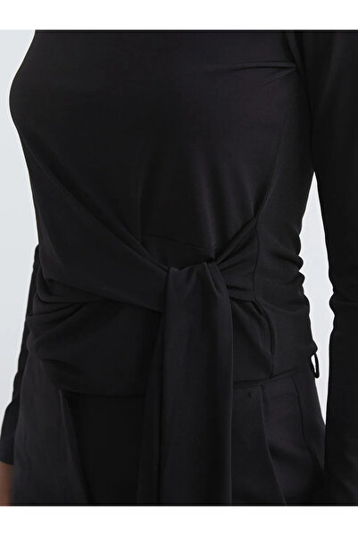 LC Waikiki Μαύρο γυναικείο κορμάκι με λεπτομέρεια δεσίματος στον λαιμό