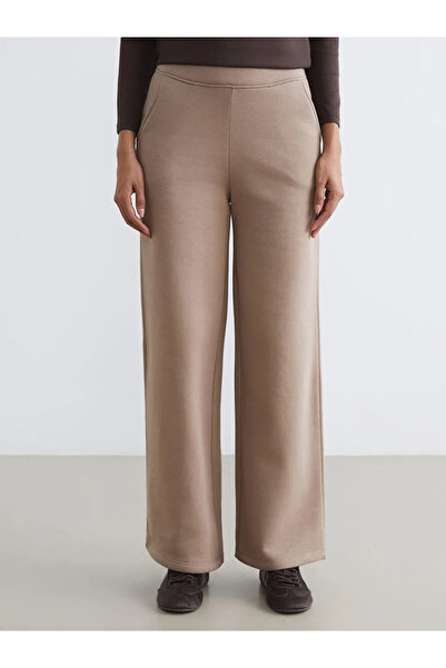 LC Waikiki Brown Elastic Waist Wide Leg Women's Thick Sweatpants