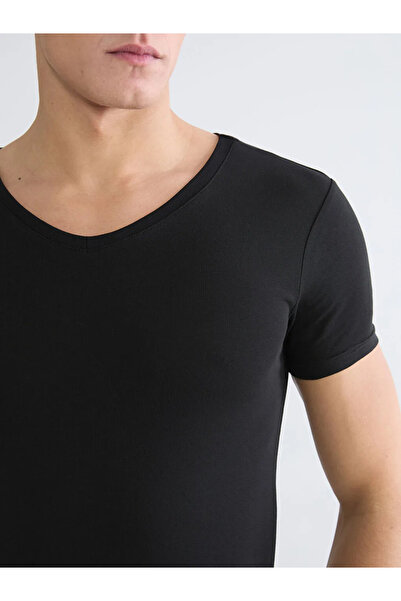 LC Waikiki Black V-Neck Short Sleeve Men's Undershirt