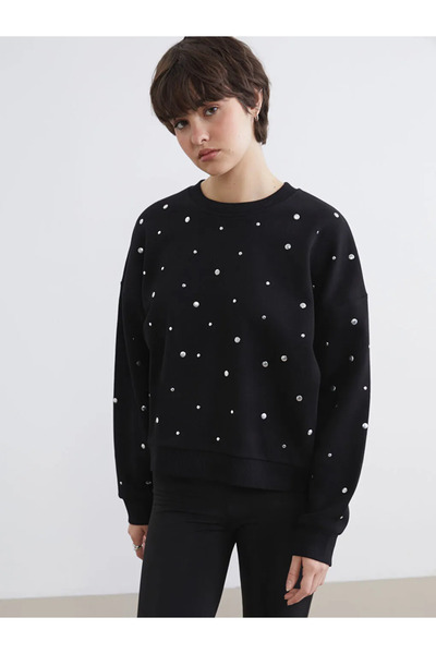 LC Waikiki Swea gros pentru femei, negru, guler rotund Stone tricou