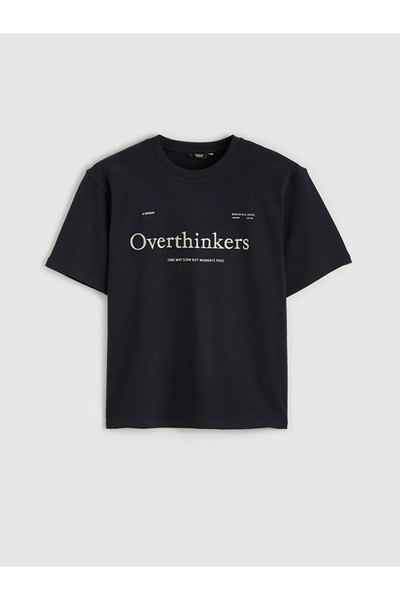 LC Waikiki Navy Blue Crew Neck Printed Combed Cotton Men's T-Shirt