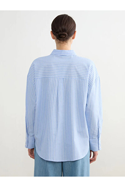 LC Waikiki Blue striped women's oxford shirt