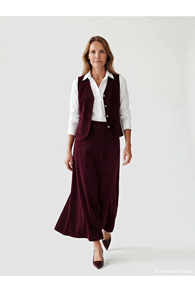 LC Waikiki Βελούδινη φούστα σε γραμμή Α με ελαστική μέση σε μπορντό χρώμα