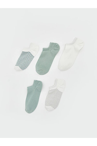 LC Waikiki Дамски чорапи до глезена на райета в екрю, комплект от 5