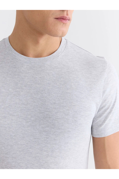 LC Waikiki Ανδρικό μπλουζάκι μπεζ Crew Neck Combed Cotton