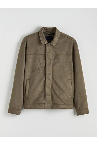 LC Waikiki Khaki Standard Fit Shirt Collar Suede Men's Coat