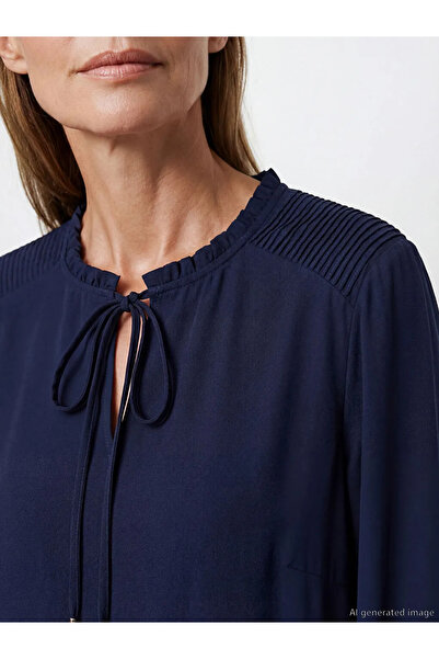 LC Waikiki Navy Blue Tie Neck Dress