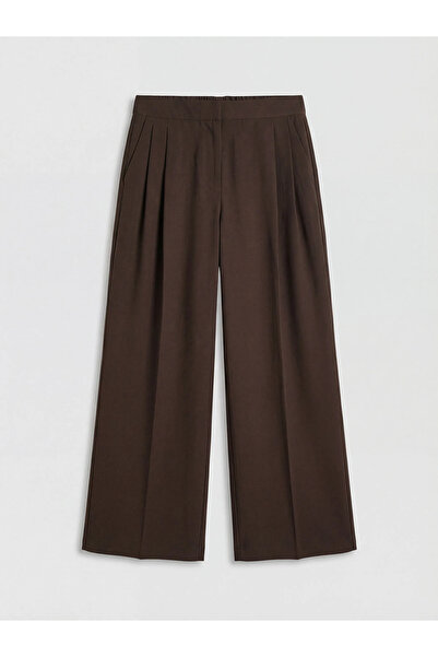 LC Waikiki Brown Loose Fit Wide Leg Women's Pleated Fabric Trousers
