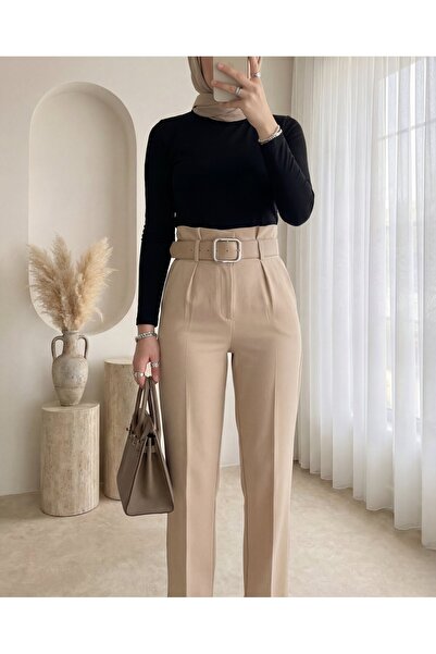 Modamorfo 6556 Belted Fabric Trousers - Cream