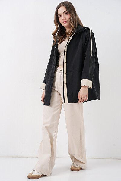 Modamorfo Жіночий технічний тренч з капюшоном 5972 - Чорний