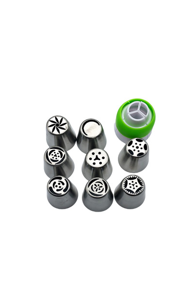 OEM Set decorare prăjituri 10 piese – 8 duze inox mari, adaptor și poș reutil...