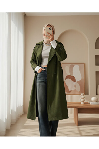 Modamorfo 5936 Тренч з кружевим коміром - хакі