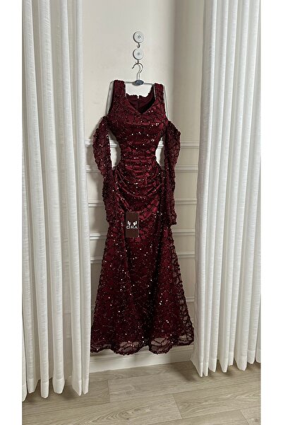 Ora Burgundy evening dress