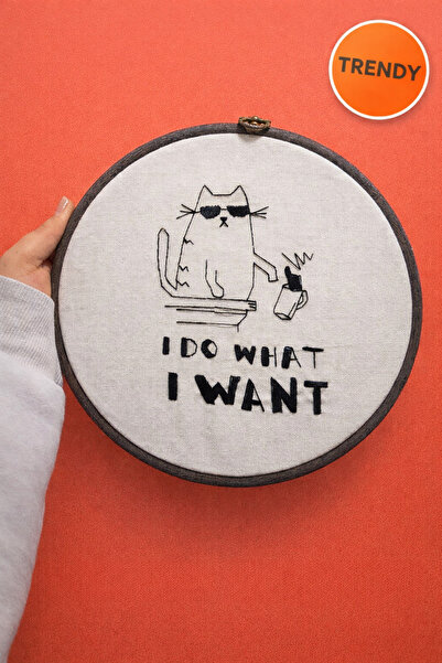 Handmade Cool Cat Nakış Duvar Panosu – I Do What I Want