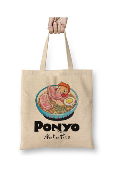Toyaso Ghibli Little Mermaid Ponyo White Tote Bag Long Handle Shopping Bag Be...