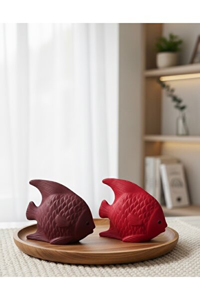 Silver Modern Tasarım 2’li Balık Figürü Seti - Kırmızı & Bordo