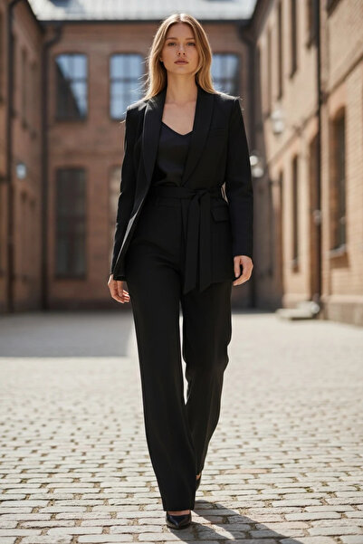 modayiğit Siyah şal yaka şık kadın takim