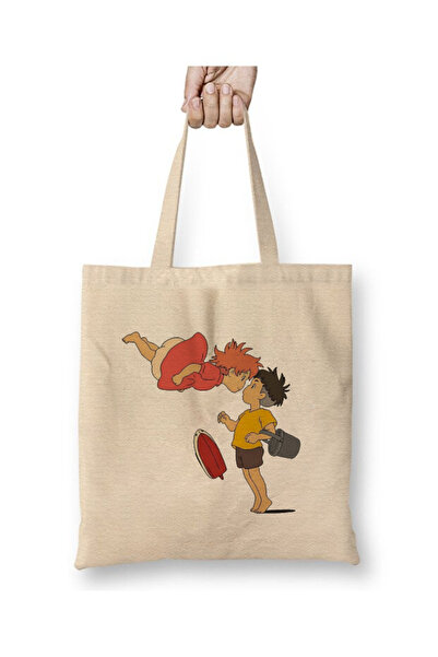 Toyaso Little Mermaid Ponyo and Sosuke Ghibli White Tote Bag Long Handle Shop...