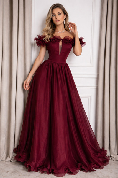 ELEEN EST Long evening dress in burgundy (burgundy) color
