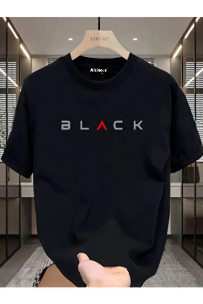 ALCİNOUS Unisex Printed Black Oversized Crew Neck Cotton T-Shirt