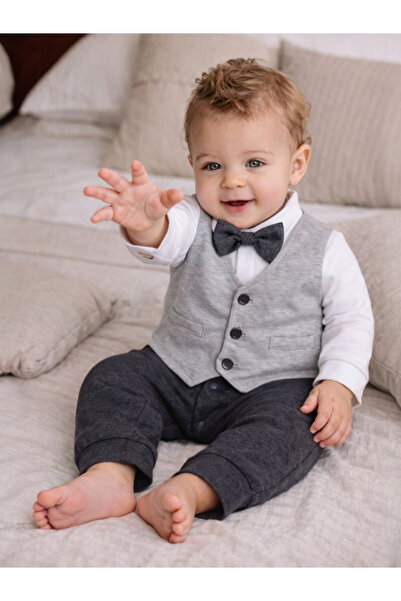 Victor and Jane Infant Boys’ Waistcoat, Shirt & Bow Tie Mock Romper Set