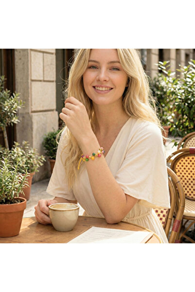 Crystal Atelier Certified Natural Stone 5 Chakra Bracelet - Citrine Pink Agat...