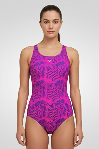ARENA Women Abstract Print One Piece Swimsuit, Fuchsia Pink